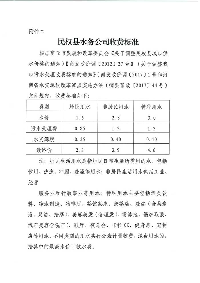 关于民权县水务公司便民信息公布制度的公示