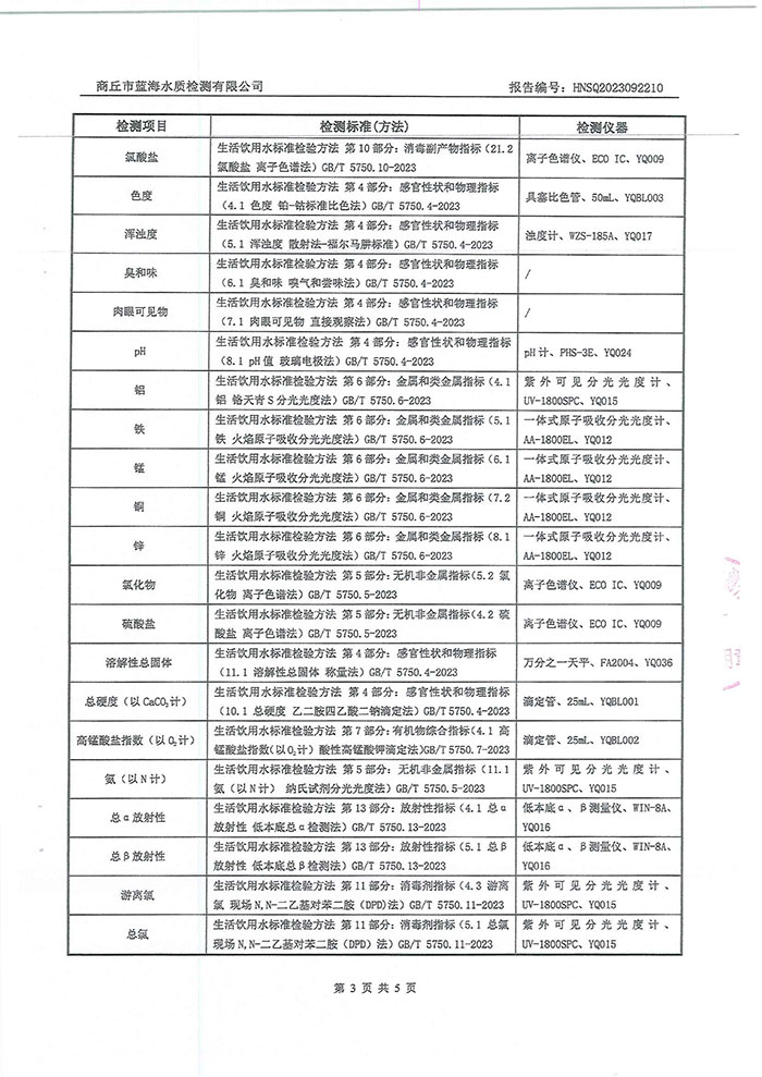 关于民权县水务公司水质检测报告的公示