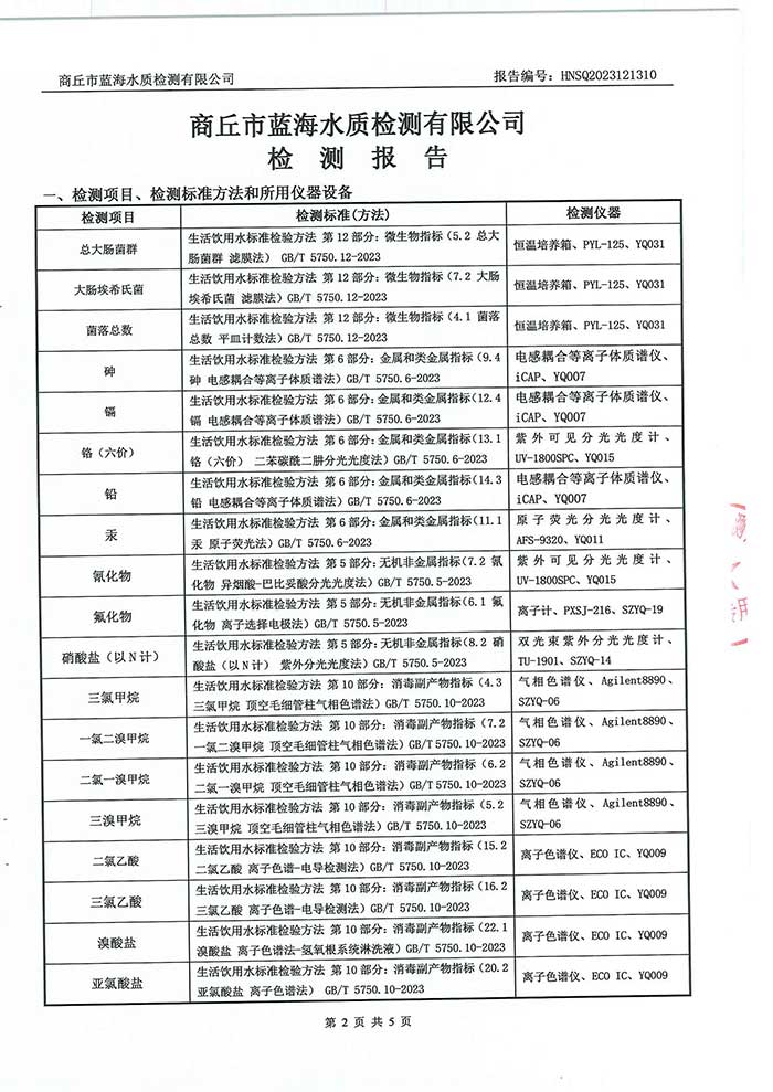 关于民权县水务公司水质检测报告的公示