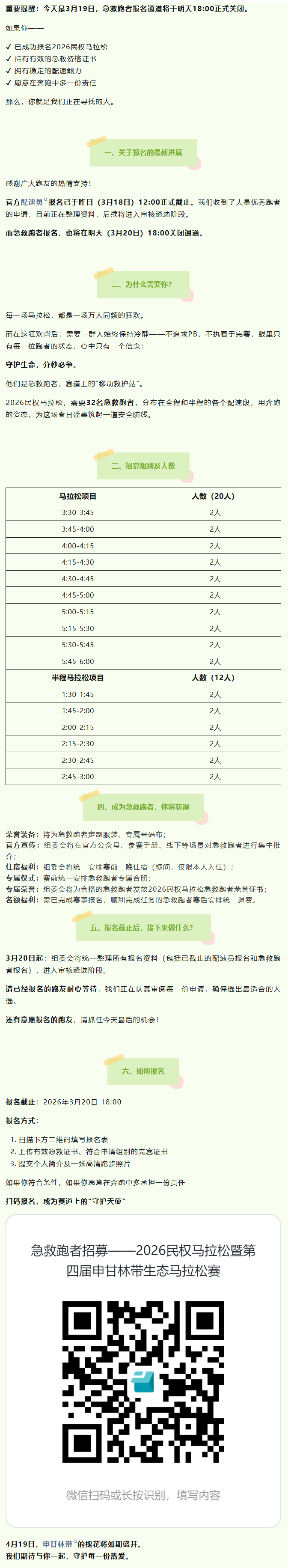 最后一天｜2026民权马拉松急救跑者报名明天截止